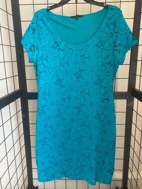 Tiana B. Teal Scoop Neck Lace Dress